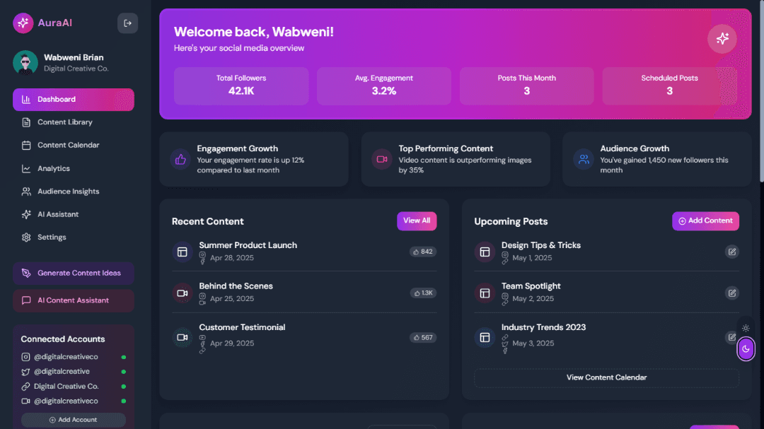 AuraAI – AI Social Media Assistant UI Template